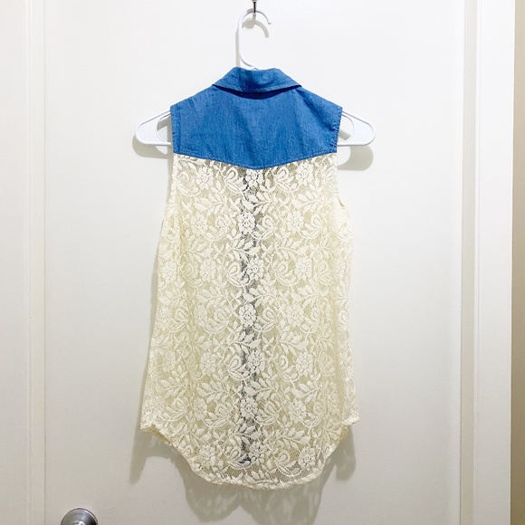 NWT Fun & Flirt Lace Button Up Tank White Blue S - Picture 3 of 11